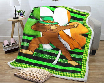 litzzy Bigfoot Dabbing Irish Clover GS-NT1002HN Sherpa Fleece Blanket Fleece Blanket   