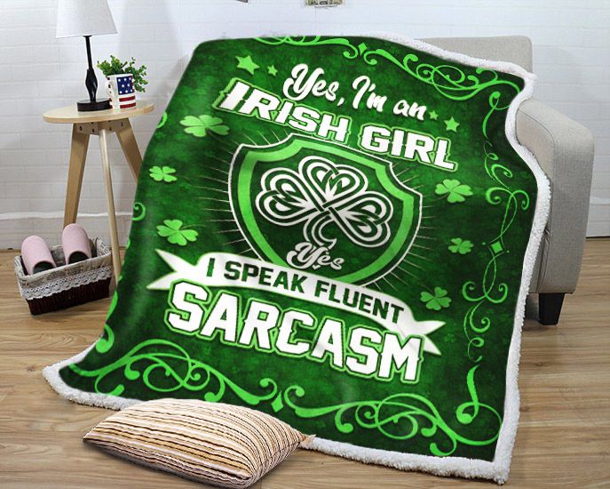 litzzy Yes I Am An Irish Girl GS-NT1002HN Sherpa Fleece Blanket Fleece Blanket   