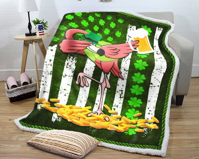litzzy Irish Flag With Flamingo GS-NT1102HN Sherpa Fleece Blanket Fleece Blanket   