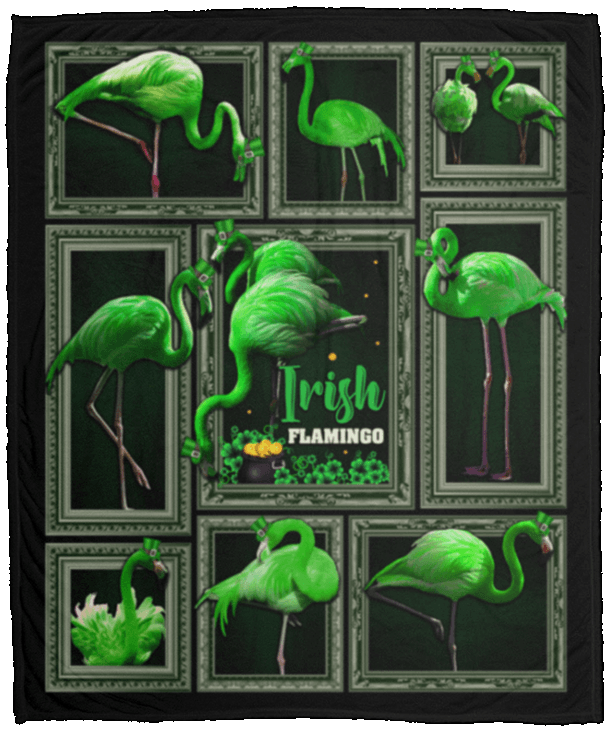 litzzy Irish Flamingo HH-TS1303 Sherpa Fleece Blanket Fleece Blanket   