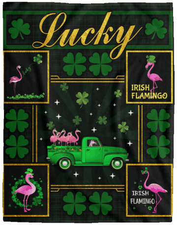 litzzy Irish Flamingo Shamrock St Patrick's Day HH-TS1303 Sherpa Fleece Blanket Fleece Blanket   