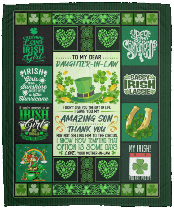 litzzy To My Dear Daughter In Law From Mother In Law Shamrock Saint Patrick Day HH-TS1303 Sherpa Fleece Blanket Fleece Blanket   