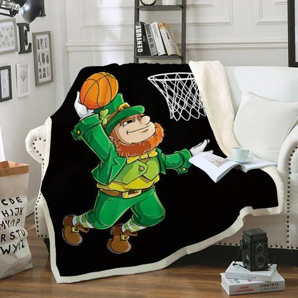litzzy Leprechaun Basketball St Patricks Day CLH2412316F Sherpa Fleece Blanket Fleece Blanket   