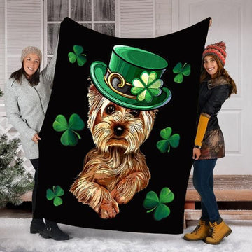 litzzy Yorkshire Terrier Dog St Patricks Day CLH2612528F Sherpa Fleece Blanket fleece blanket   