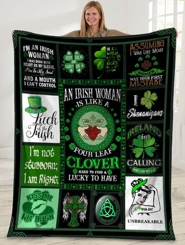 litzzy An Irish Woman Is Like A Four Leaf Clover Irish Clover Irish Cross GS-CL-LD0106 Sherpa Fleece Blanket Fleece Blanket   