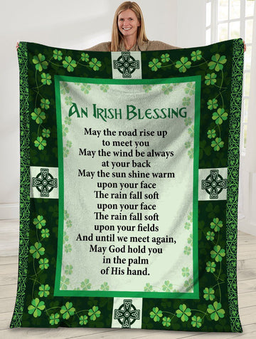 litzzy An Irish Blessing Irish Clover Irish Cross GS-CL-LD0106 Sherpa Fleece Blanket Fleece Blanket   