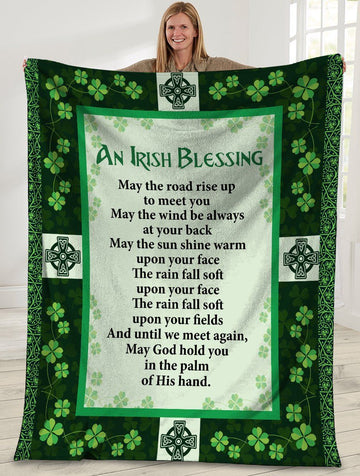 litzzy An Irish Blessing Irish Clover Irish Cross GS-CL-ML1101 Sherpa Fleece Blanket Fleece Blanket   