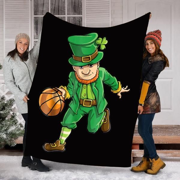 litzzy Basketball Leprechaun St Patrick's Day Gifts HH-TS0903 Sherpa Fleece Blanket Fleece Blanket   