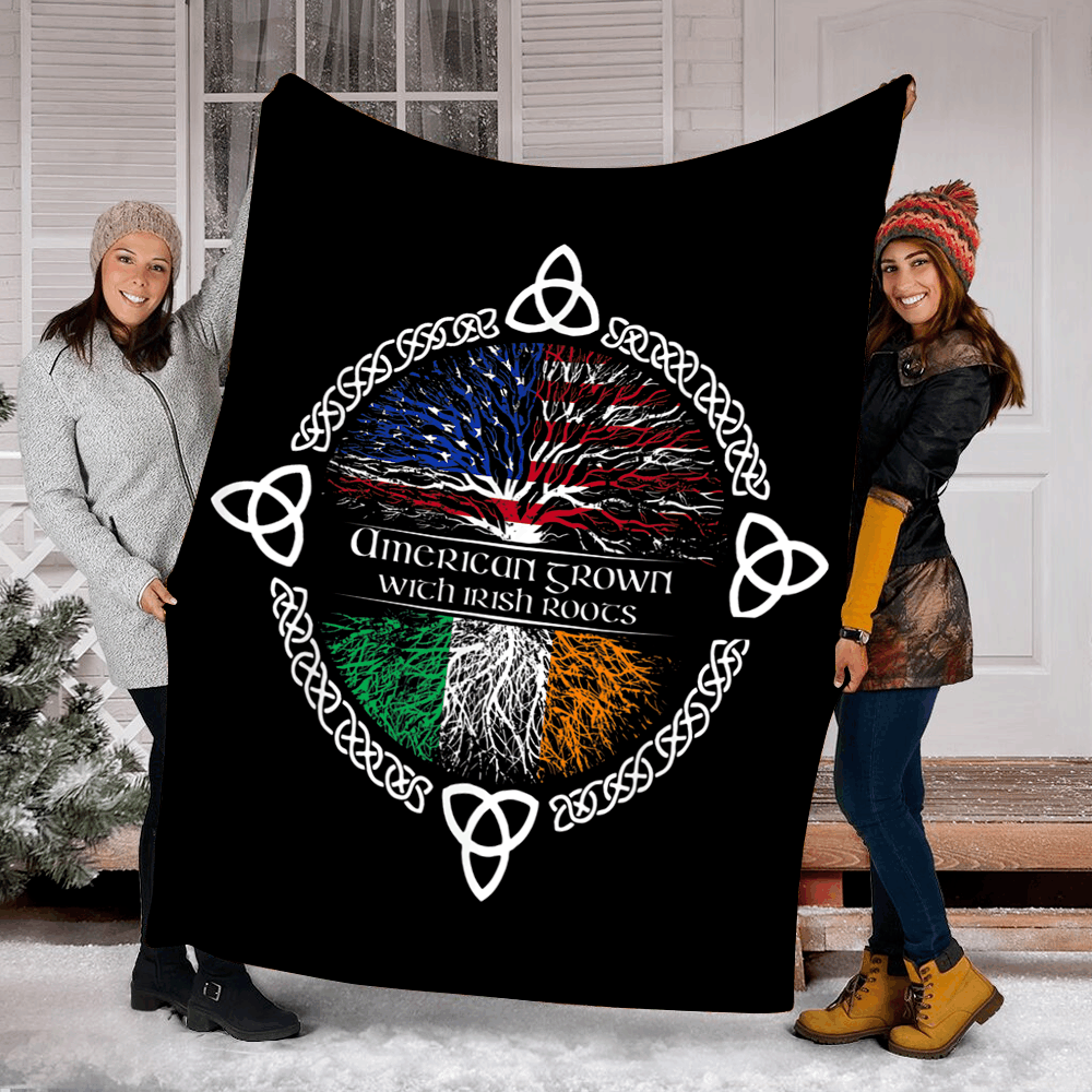 litzzy American Grown Irish Roots Ireland St Patrick Day HH-TS1003 Sherpa Fleece Blanket Fleece Blanket   