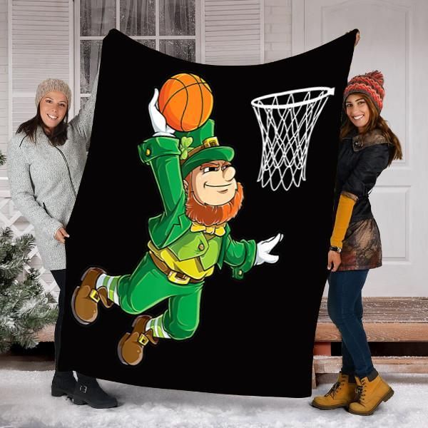 litzzy Leprechaun Basketball St Patrick's Day Gifts HH-TS1003 Sherpa Fleece Blanket Fleece Blanket   