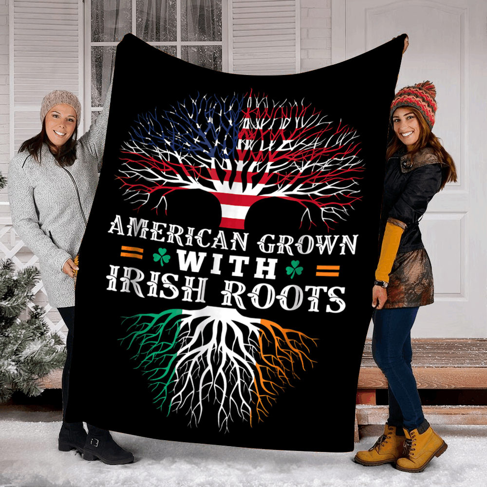 litzzy American Grown With Irish Roots HH-TS1003 Sherpa Fleece Blanket Fleece Blanket   