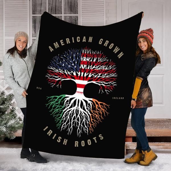litzzy American Grown Irish Roots Ireland Flag HH-TS0903 Sherpa Fleece Blanket Fleece Blanket   