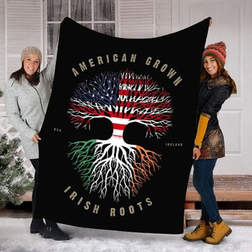 litzzy American Grown Irish Roots Ireland Flag HH-TS0903 Sherpa Fleece Blanket Fleece Blanket   