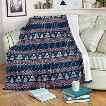 litzzy Fairisle Christmas Snowman GS CL LD2310 Sherpa Fleece Blanket Fleece Blanket   