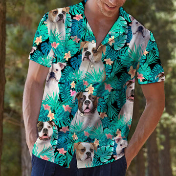litzzy Custom American Bulldog Tropical Hawaii Shirt- Custom Photo Upload Aloha Shir Hawaii Shirt   