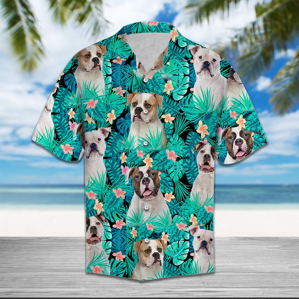 litzzy Custom American Bulldog Tropical Hawaii Shirt- Custom Photo Upload Aloha Shir Hawaii Shirt   