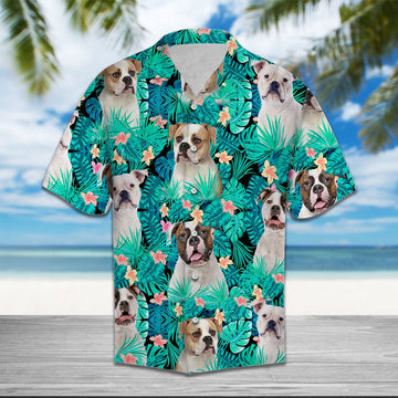 litzzy Custom American Bulldog Tropical Hawaii Shirt- Custom Photo Upload Aloha Shir Hawaii Shirt   