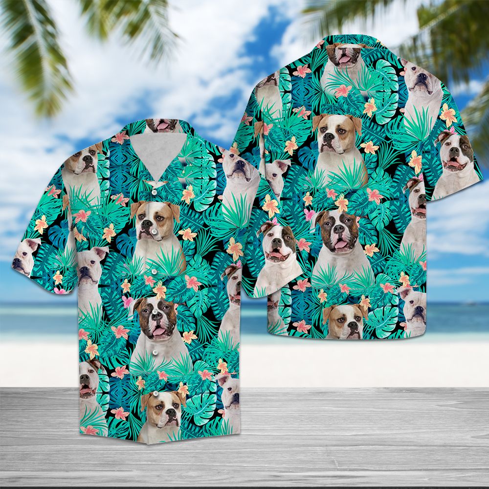 litzzy Custom American Bulldog Tropical Hawaii Shirt- Custom Photo Upload Aloha Shir Hawaii Shirt   