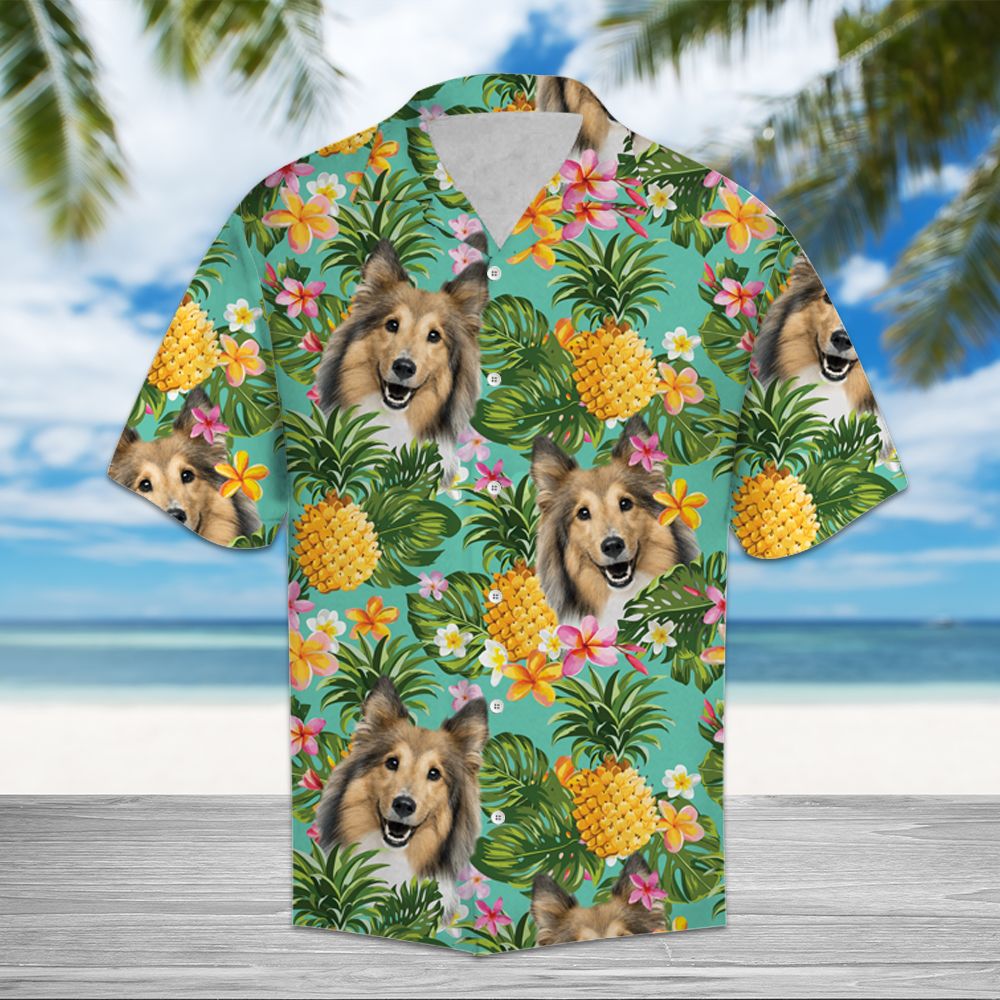 litzzy Tropical Pineapple Shetland Sheepdog H3721 - Hawaii Shirt Hawaii Shirt   