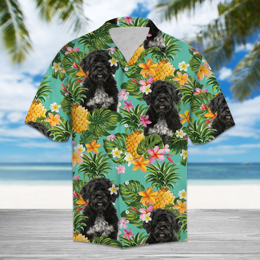 litzzy Tropical Pineapple Portuguese Water Dog H37028 - Hawaii Shirt Hawaii Shirt   
