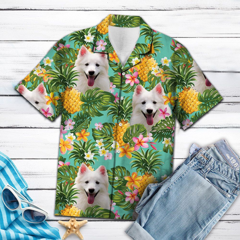 litzzy Tropical Pineapple American Eskimo Dog H97045 - Hawaii Shirt Hawaii Shirt   