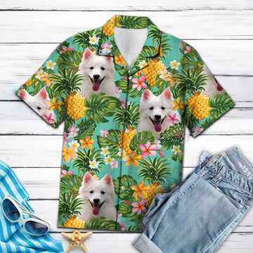 litzzy Tropical Pineapple American Eskimo Dog H97045 - Hawaii Shirt Hawaii Shirt   