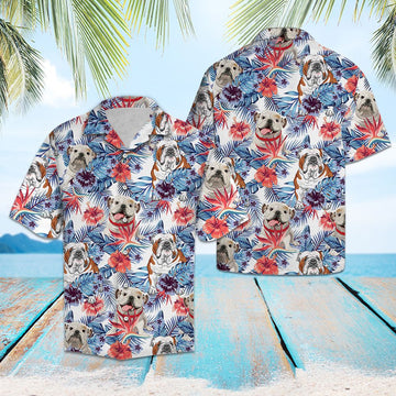 litzzy Bulldog Hibiscus Flower G5715 - Hawaii Shirt Hawaii Shirt   