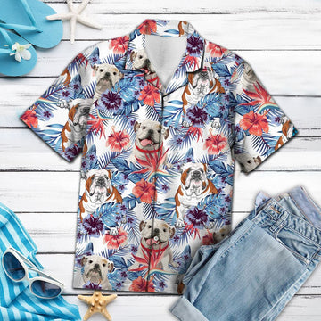 litzzy Bulldog Hibiscus Flower G5715 - Hawaii Shirt Hawaii Shirt   