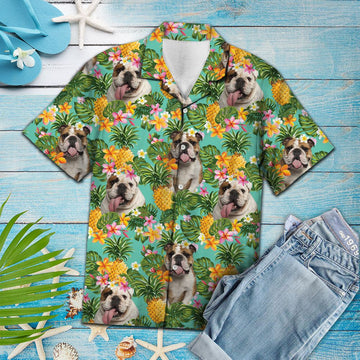 litzzy Tropical Pineapple English Bulldogs H138200 - Hawaii Shirt Hawaii Shirt   