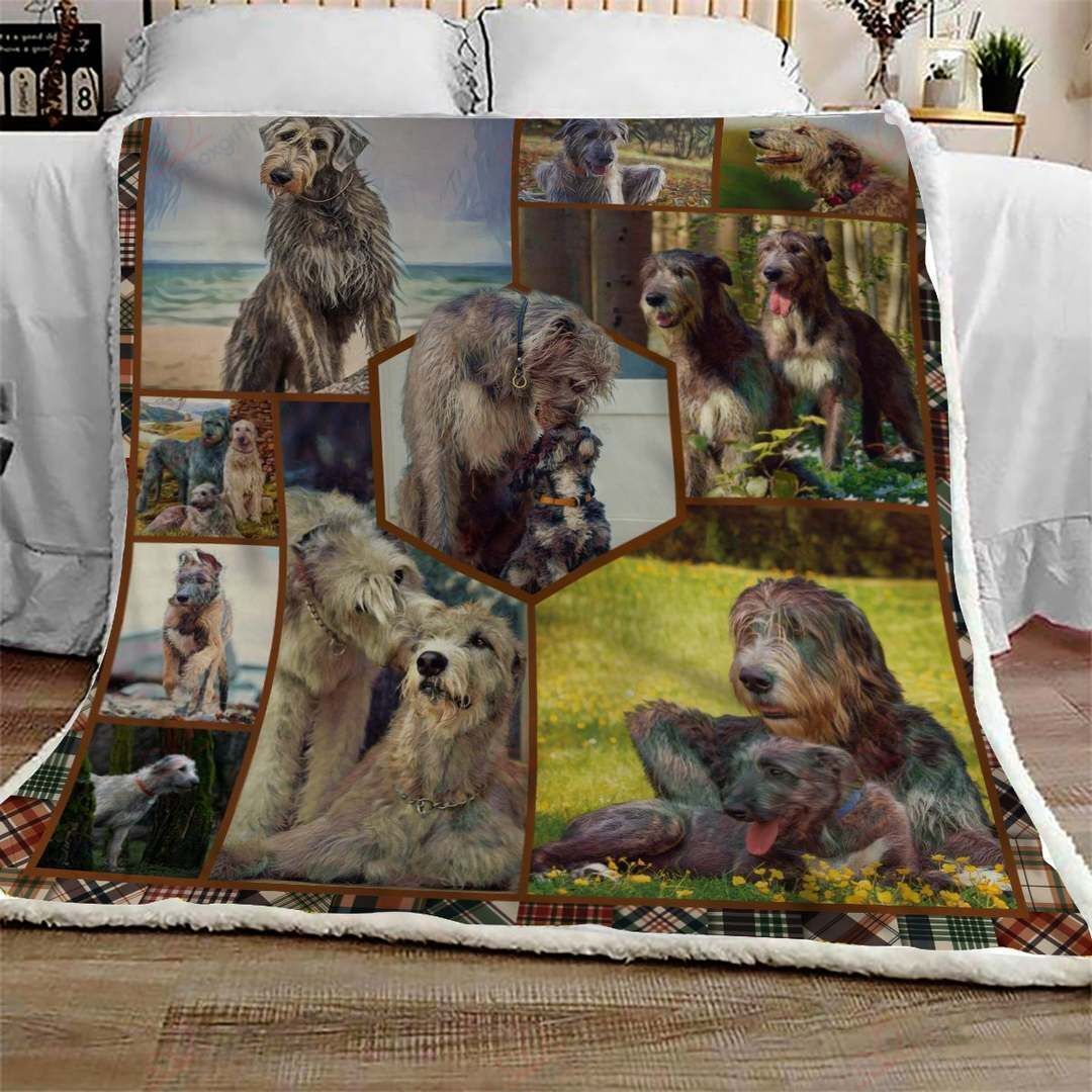 litzzy Irish Wolfhound Kiss GS-CL-KC1208 Sherpa Fleece Blanket Sherpa Fleece Blanket   