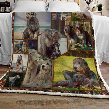 litzzy Irish Wolfhound Kiss GS-CL-KC1208 Sherpa Fleece Blanket Sherpa Fleece Blanket   