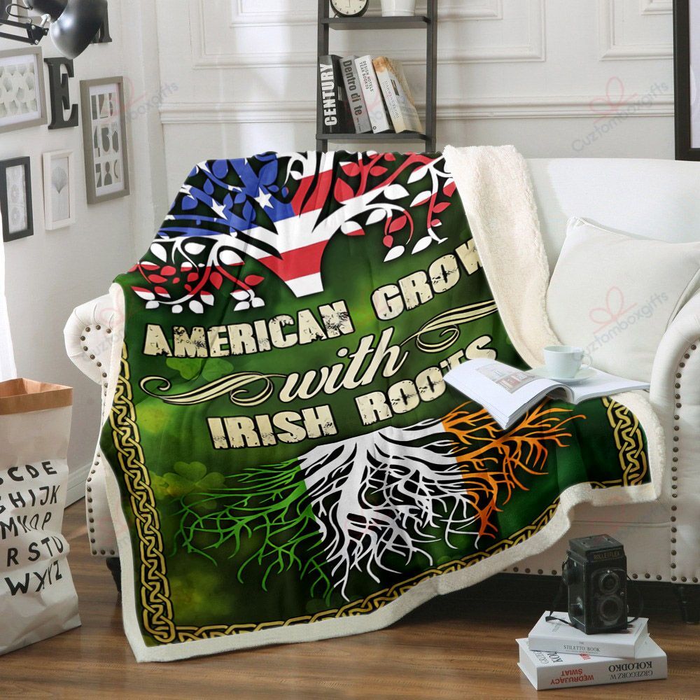 litzzy American Grown With Irish Roots NI0409015KL Sherpa Fleece Blanket Sherpa Fleece Blanket   