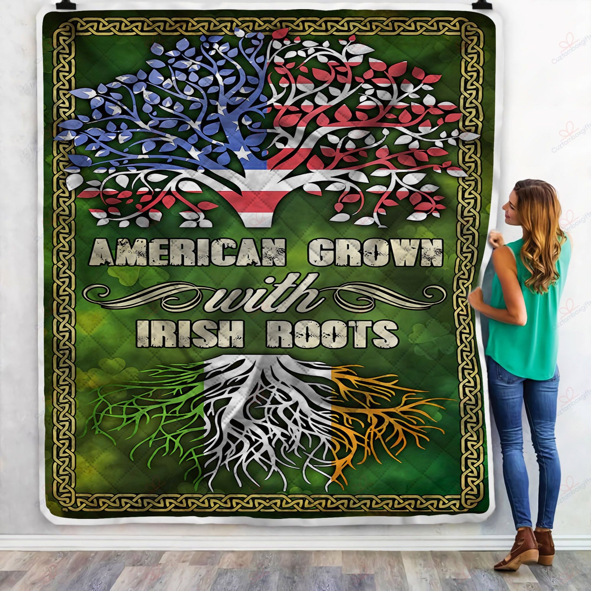 litzzy American Grown With Irish Roots NI0409015KL Sherpa Fleece Blanket Sherpa Fleece Blanket   