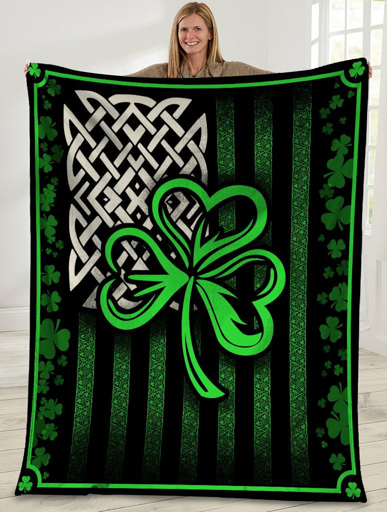 litzzy Usa Flag Irish Shamrock DD07090133CL Sherpa Fleece Blanket Sherpa Fleece Blanket   