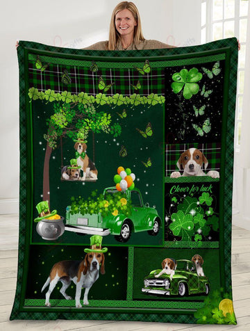 litzzy Beagle Dog Irish Shamrock St Patricks Day NC0809415CL Sherpa Fleece Blanket fleece blanket   