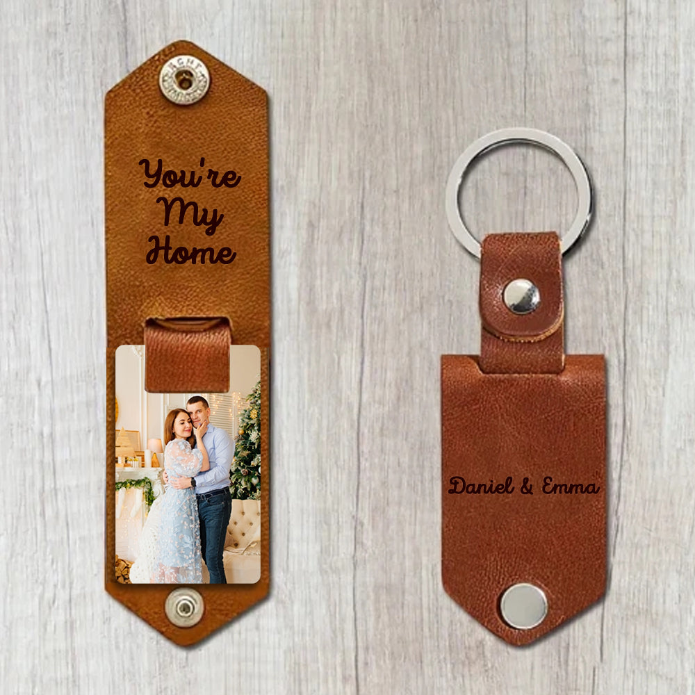 litzzy Personalized Engraved PU Leather Keychain Custom Metal Key Chain with Photo Keychain Brown Yes Quote7