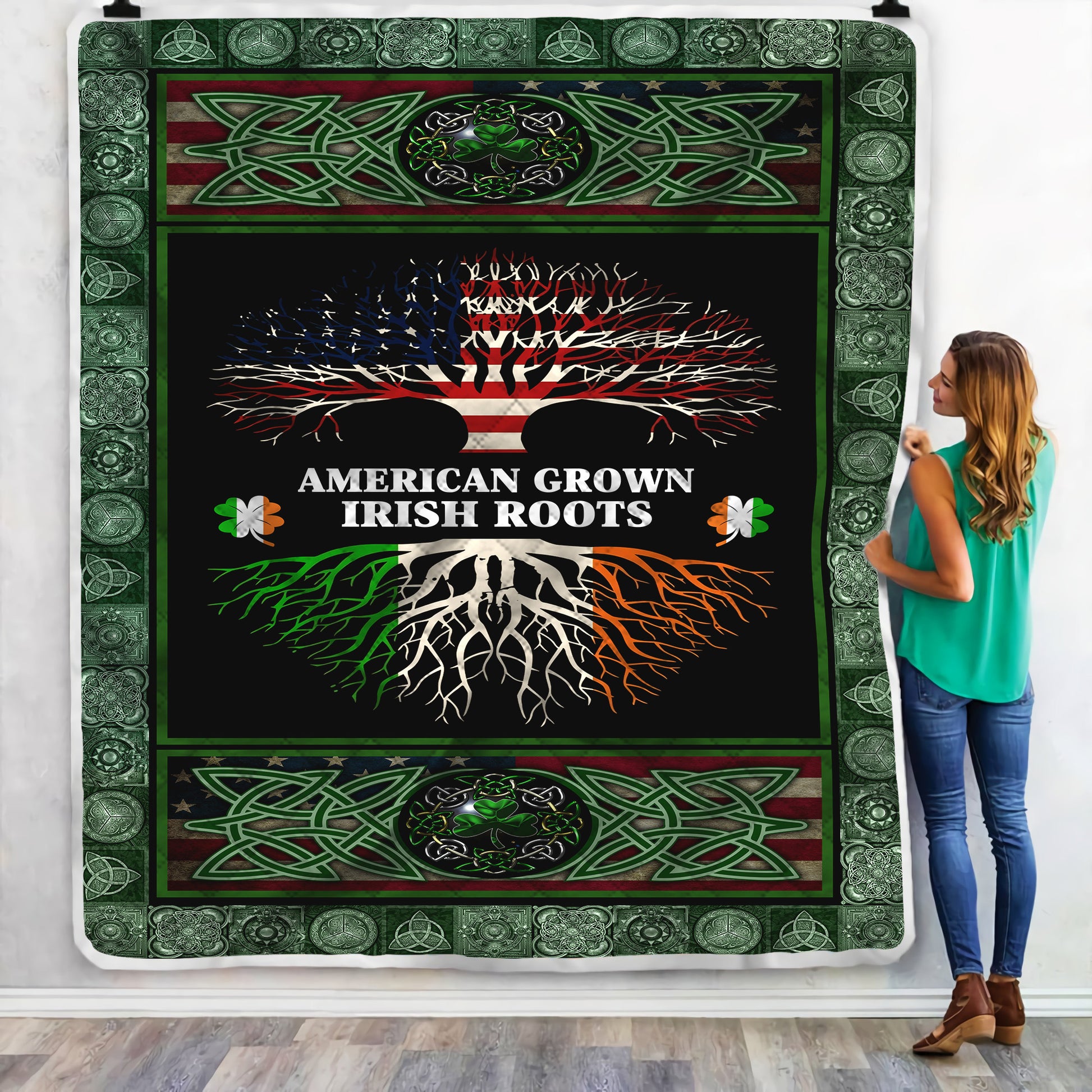 litzzy American Grown Irish Roots NI2109008HN Sherpa Fleece Blanket Sherpa Fleece Blanket   