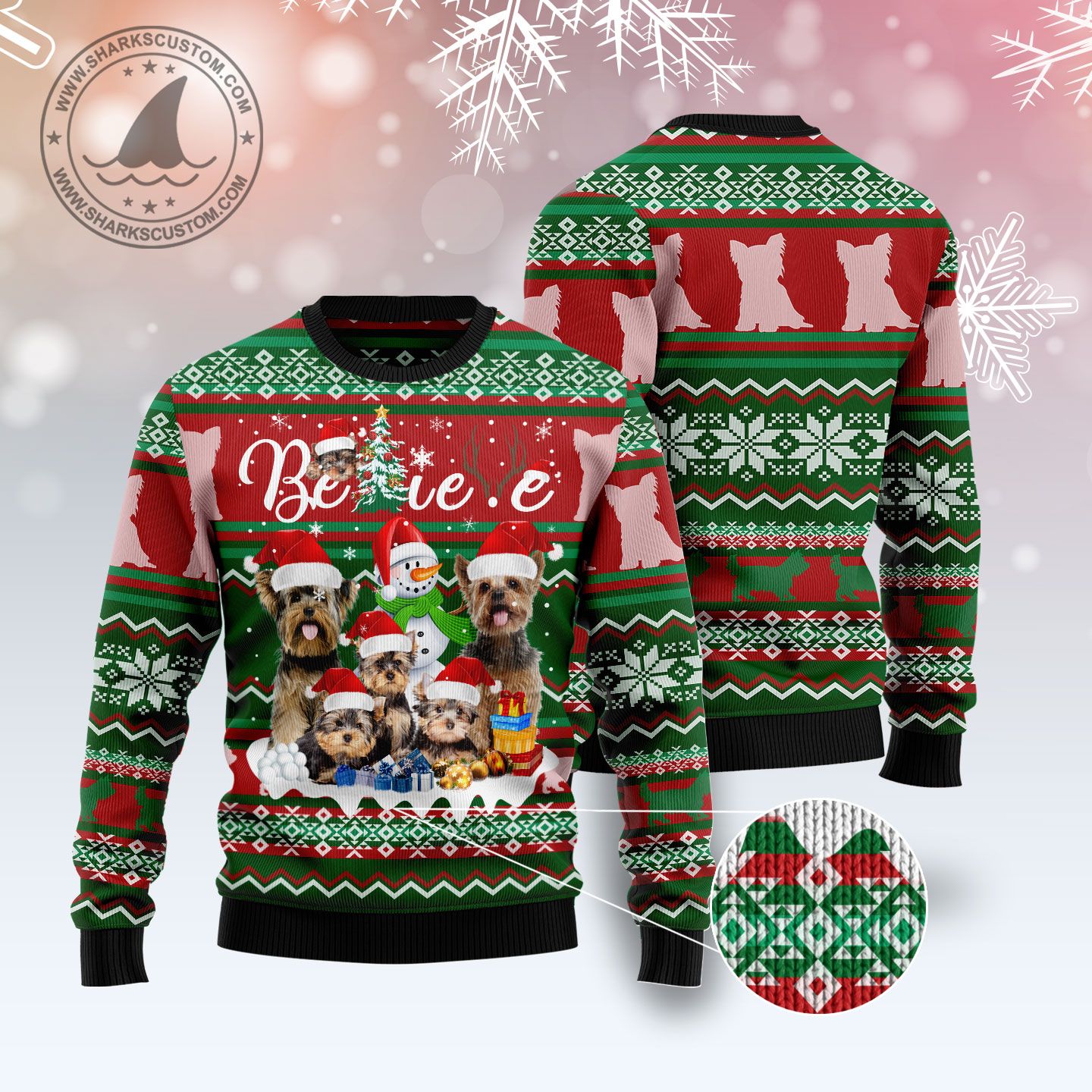 litzzy Yorkshire Terrier Believe Christmas T299 Ugly Christmas Sweater -  Best Gift For Christmas, Noel Malalan - Christmas Signature sweater   