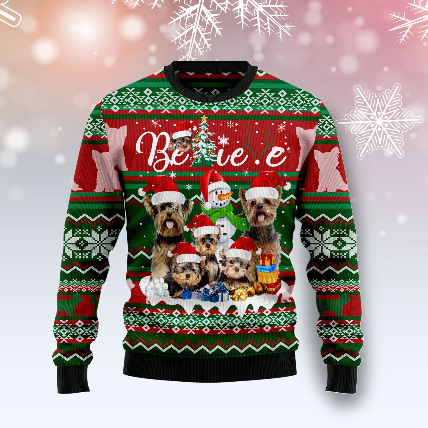 litzzy Yorkshire Terrier Believe Christmas T299 Ugly Christmas Sweater -  Best Gift For Christmas, Noel Malalan - Christmas Signature sweater   