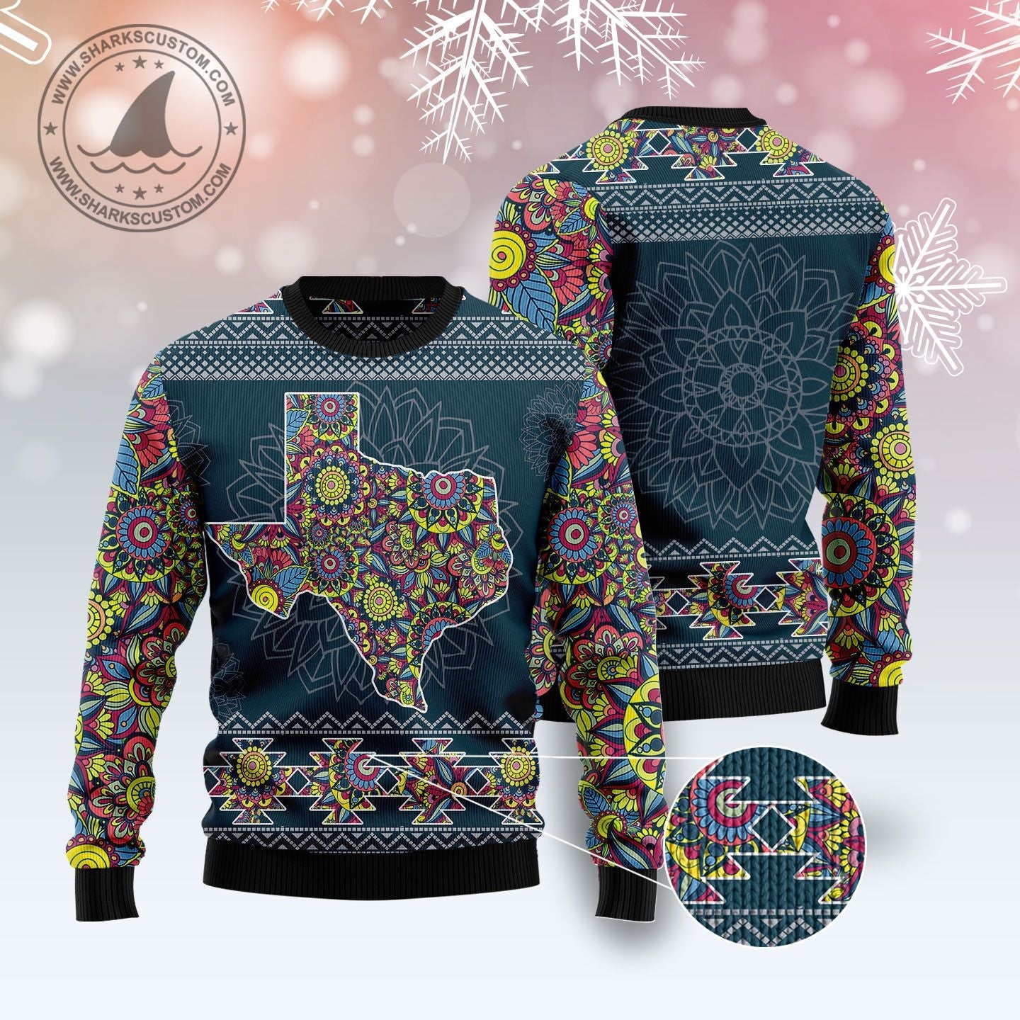 litzzy Texas Blue Mandala T510 Ugly Christmas Sweater -  Best Gift For Christmas, Noel Malalan - Christmas Signature sweater   