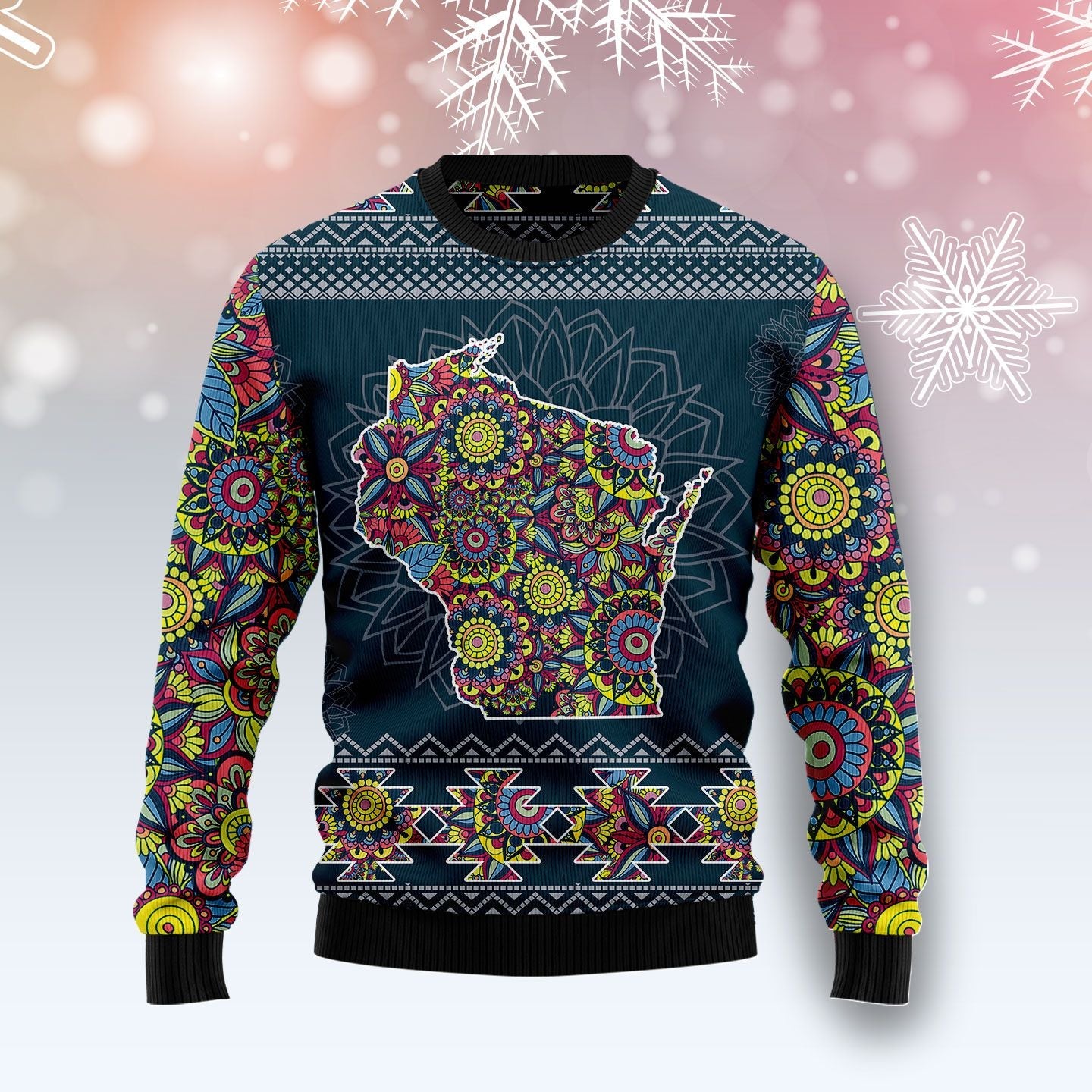 litzzy Wisconsin Blue Mandala T510 Ugly Christmas Sweater -  Best Gift For Christmas, Noel Malalan - Christmas Signature sweater   
