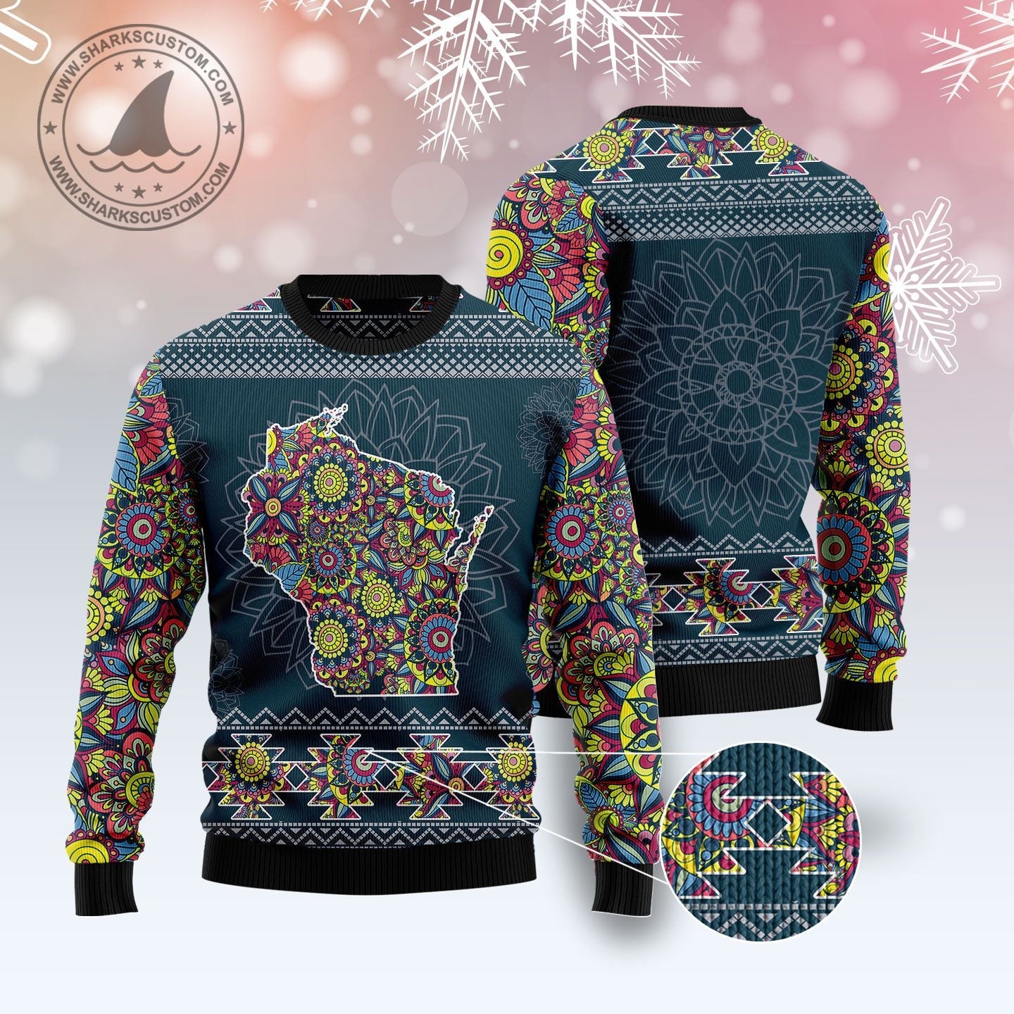 litzzy Wisconsin Blue Mandala T510 Ugly Christmas Sweater -  Best Gift For Christmas, Noel Malalan - Christmas Signature sweater   
