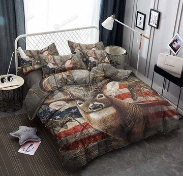 litzzy Deer Bedding Set -Deer Hunting American Flag Duvet Cover Bedding Sets Perfect Gifts For Deer Hunting Lover- Hunting Bedding Sets (Duvet Cover & Pillow Cases) bedding set   