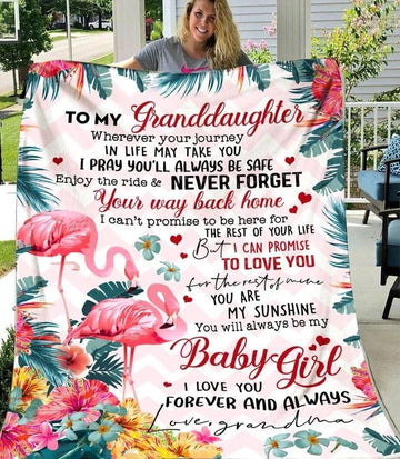 litzzy Flamingo To My Granddaughter Fleece Blanket Fleece Blanket   