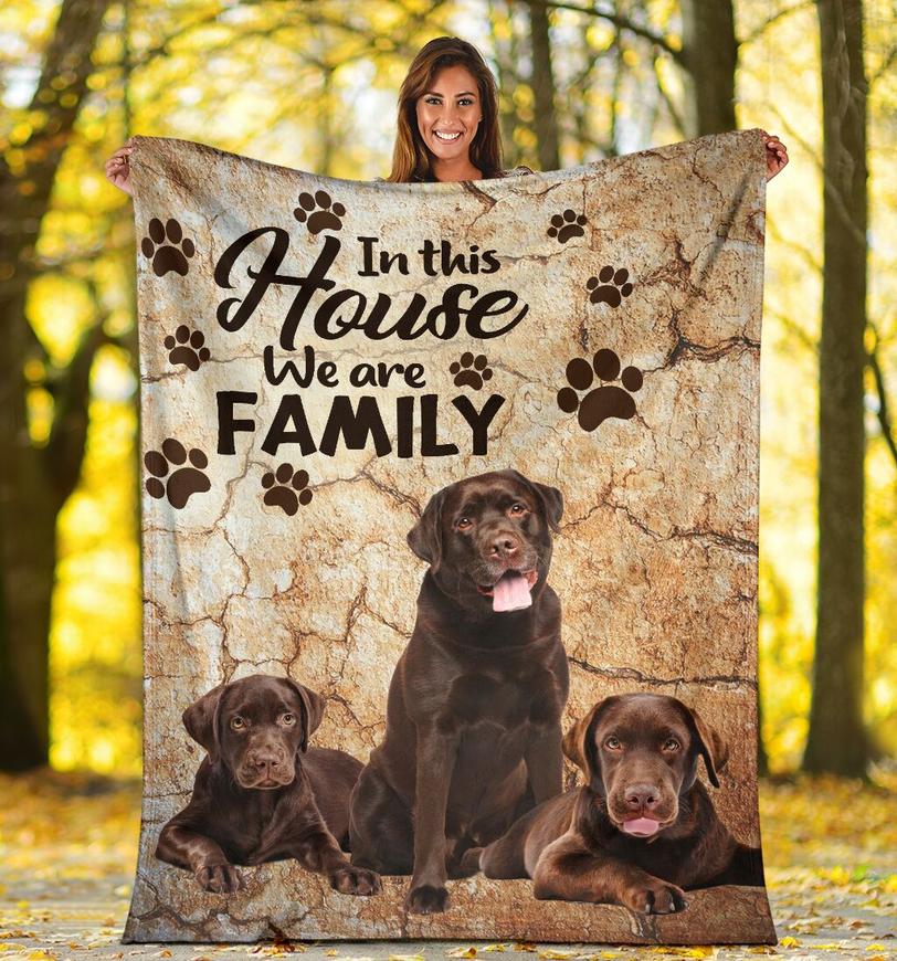 litzzy We Are Family Blanket Chocolate Labrador Retriever Fleece Blanket Fleece Blanket   