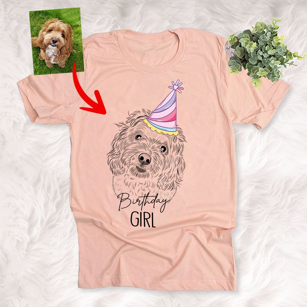 litzzy Pet Portrait Unisex T-shirt Mother's Day Gift, Gift for Girls On Birthday, Personalized Shirt, Custom Gift For Dog Lovers T-shirt Heather Peach S 