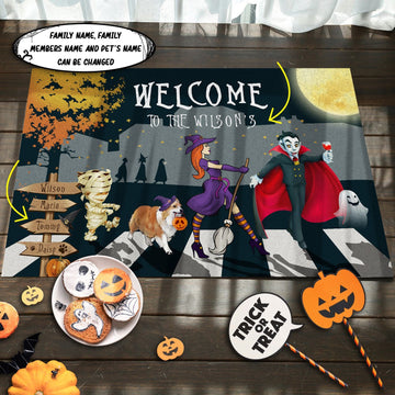 litzzy Corgi Family Halloween Personalized Doormat DHC07061846 Doormat   
