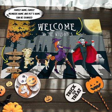 litzzy Beagle Family Halloween Personalized Doormat DHC07061847 Doormat   