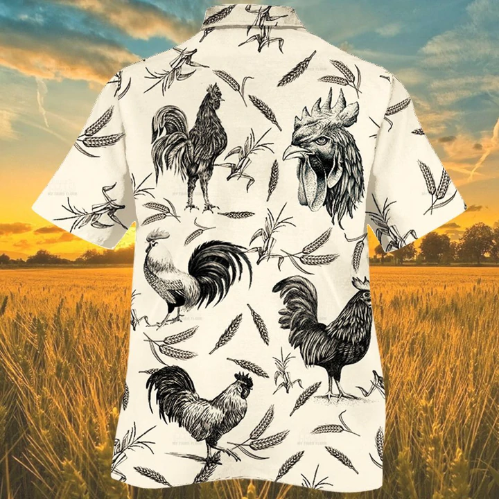 litzzy Rooster Farm Lovers Hawaiian Shirt, Animal Farm Rooster Men Hawaiian Shirts - Aloha shirt Hawaiian Hawaii Shirt For Summer Hawaii Shirt   