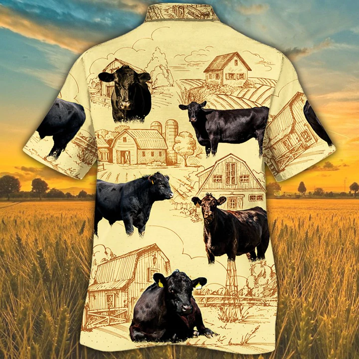 litzzy Black Angus Cattle Lovers Farm Hawaiian Shirt, Farm Cow Short Sleeve Hawaiian Aloha Shirt for Men, Women - Aloha shirt Hawaiian Hawaii Shirt For Summer Hawaii Shirt   